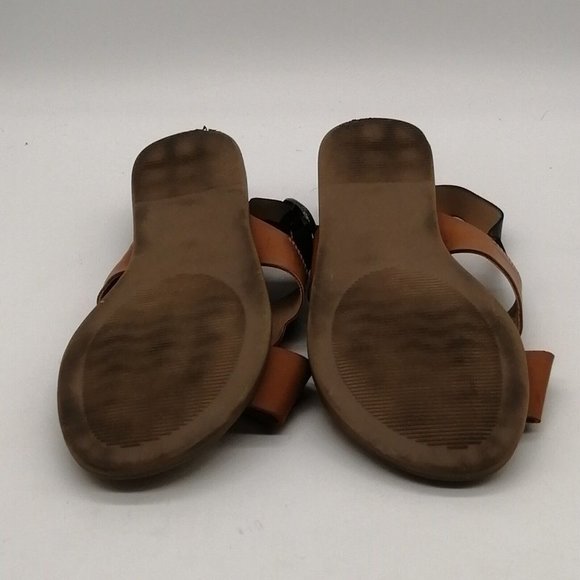 Loft Womens Cross Strap Slingback Sandal Tan Upper Black Ankle Strap Buckle 7.5M - Picture 4 of 9